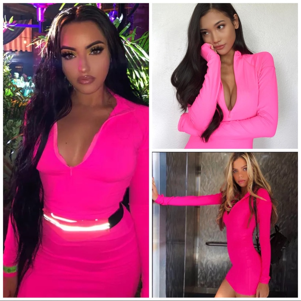 Neon Pink Zipper Mini Dress